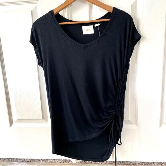 Maeve Anthro black side ruched short sleeve T - Picture 8 of 12